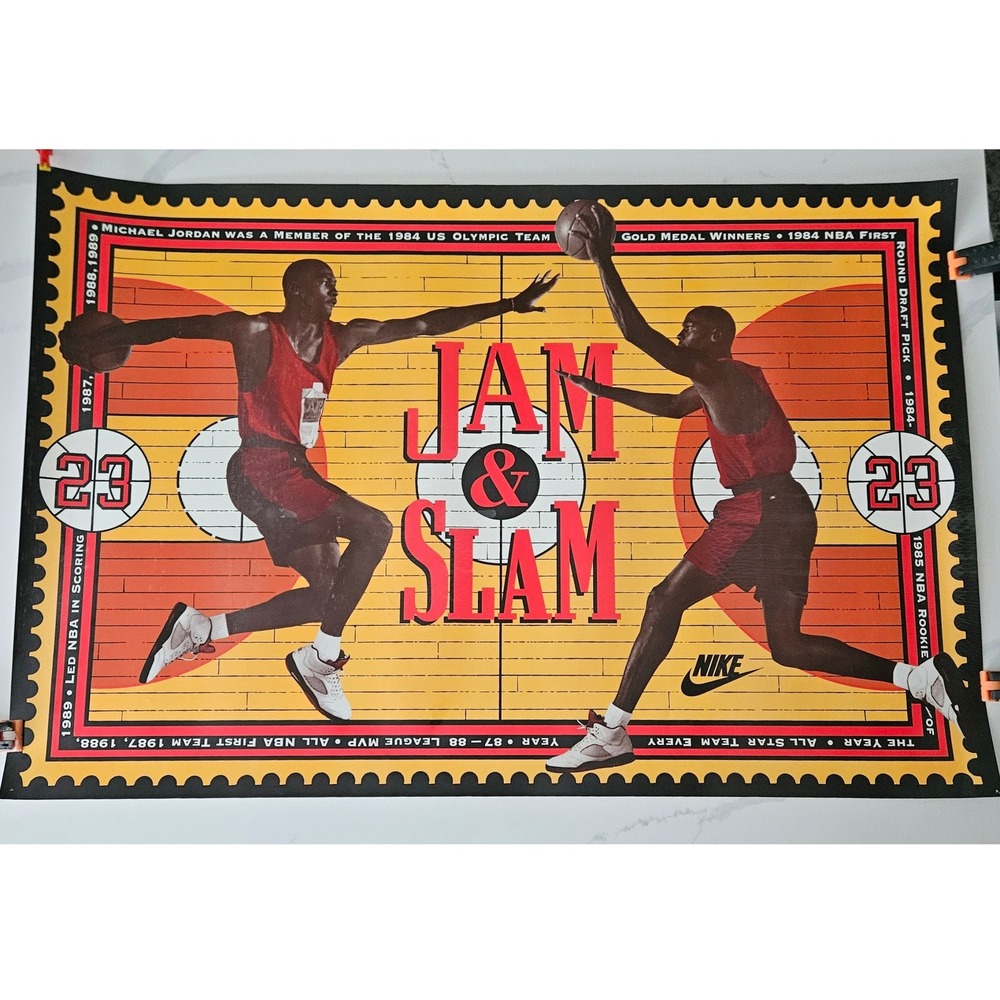VTG 1990 Nike Michael Jordan Jam &‎ Slam Poster Chicago Bulls Stamp Air Jordan
